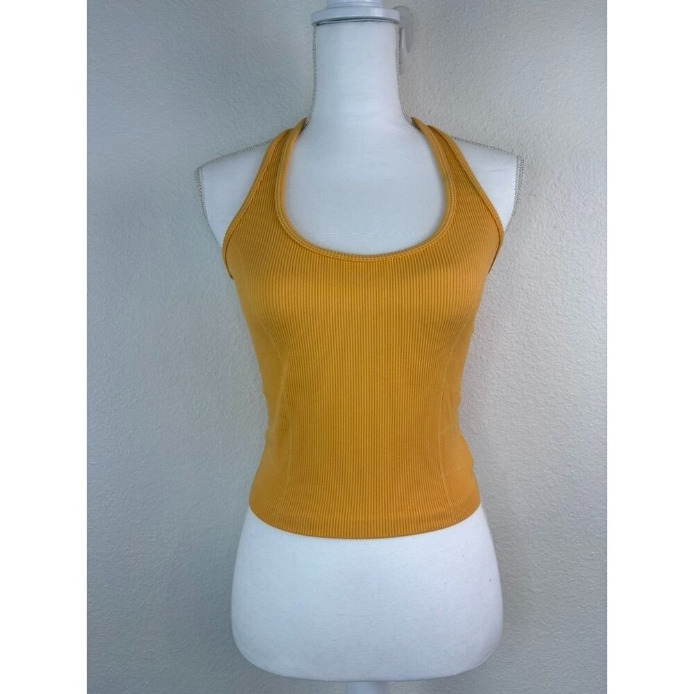 American Eagle women's medium gold athletic halter ribbed tank top stretch